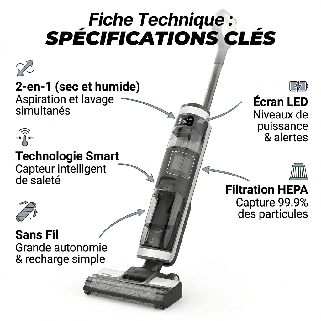 Aspirateur laveur sans fil autonettoyant IRON Aspiroclean